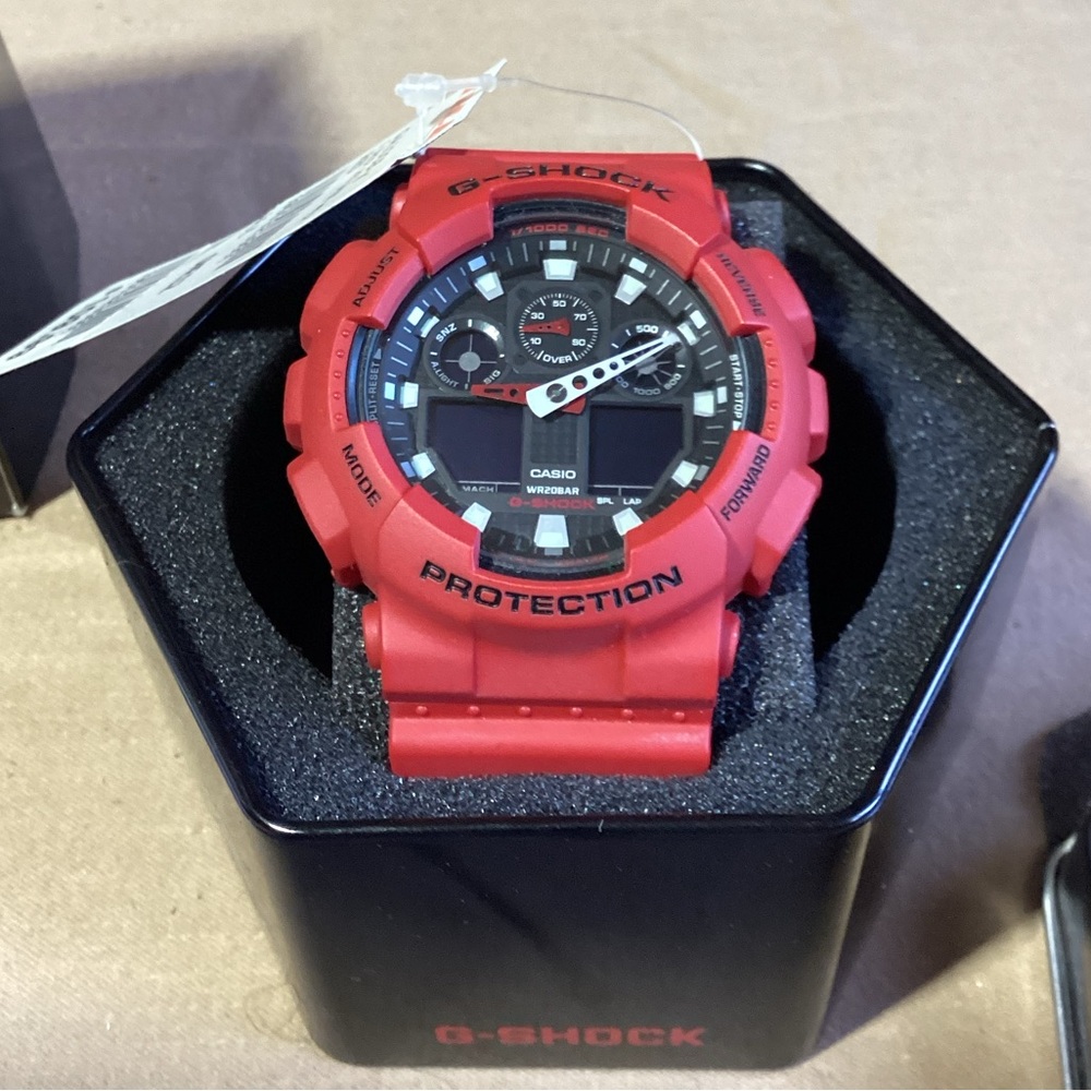 Casio G-Shock GA-100B-4 Red Digital Analog Resin Watch 5081